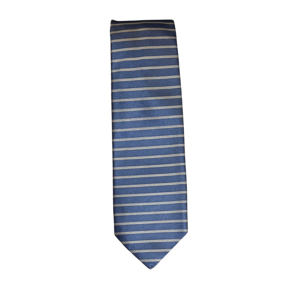 Paul Fredrick Italian Silk Tie Blue‎ and White Stripes